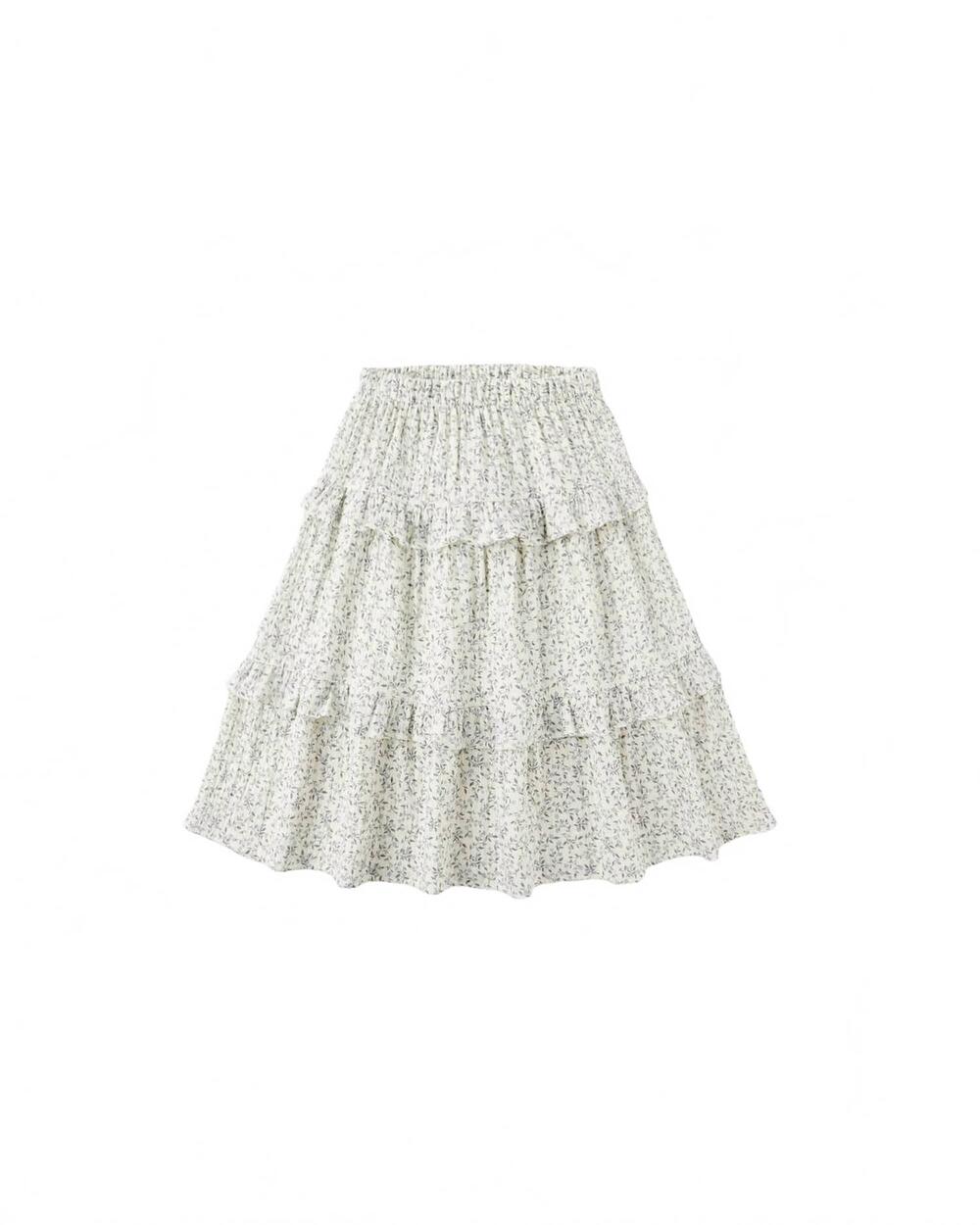 NEW RYLEE + CRU girl's vines ruffled midi skirt in ivory